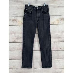 Agolde Riley High Rise Straight Crop Jeans Womens 27 Black Medium Wash Stretch